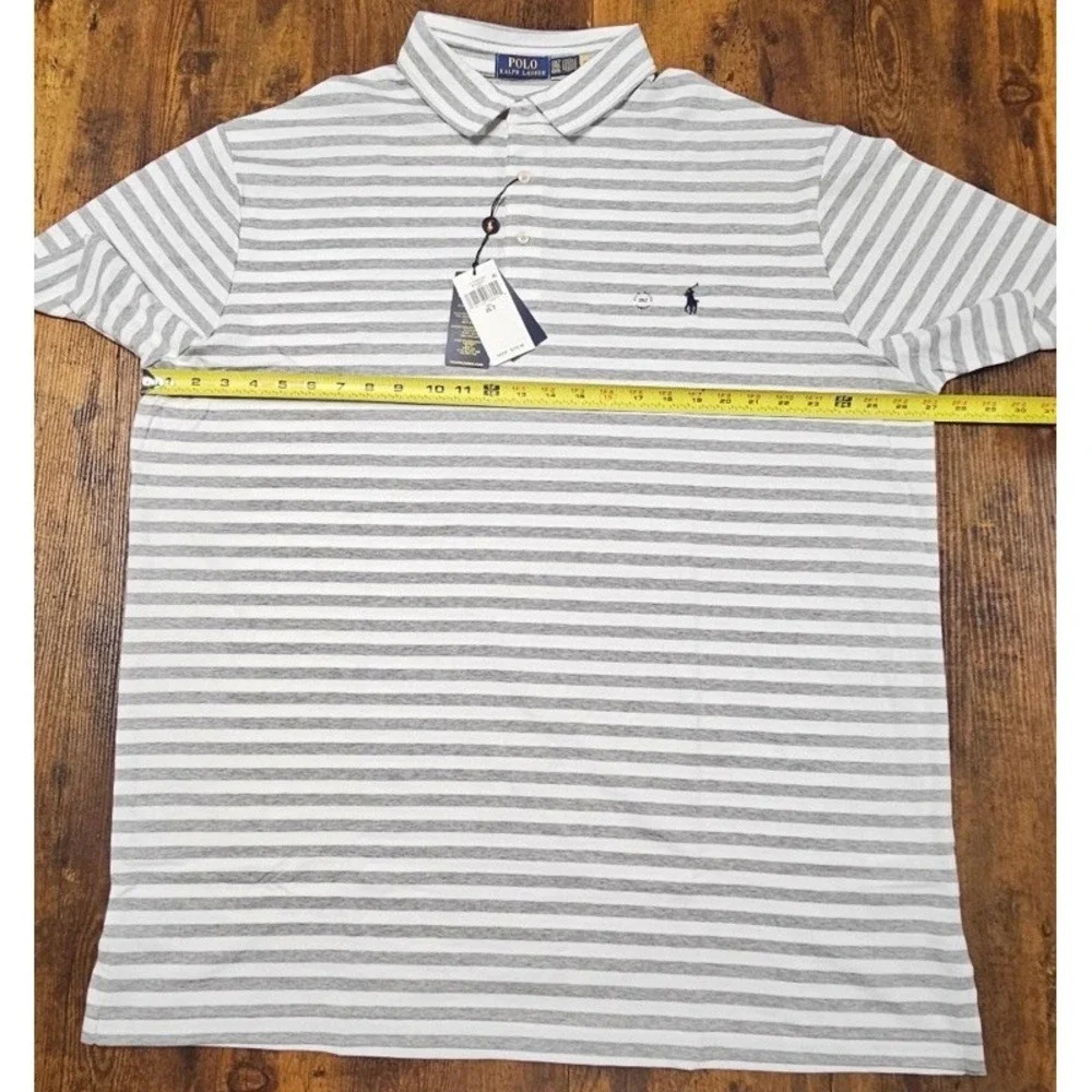 Polo Ralph Lauren Mens Gray Striped Performance Polo Shirt‎ Stretch Size 2XL NWT